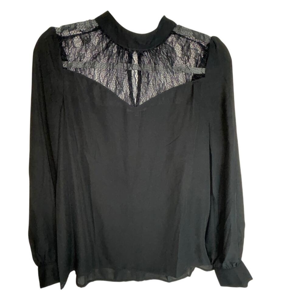 Black Blouse with High Lace Neckline Jodifl Size Small Witchy regal coquette